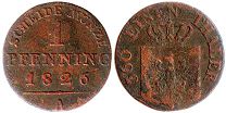 Münze Preußen 1 Pfennig 1826