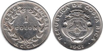 coin Costa Rica 1 colon 1961