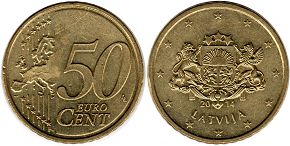 mynt Lettland 50 euro cent 2014