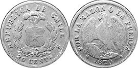 Chile coin 20 centavos 1870