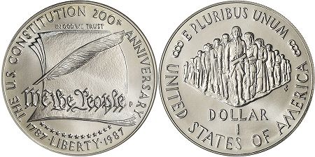 États-Unis pièce 1 dollar 1987 constitution