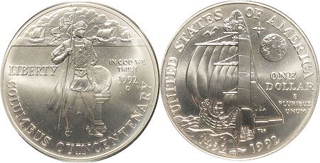 US coin 1 dollar 1992 columbus