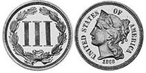 États-Unis pièce 3 cents 1868