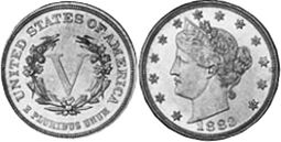 États-Unis pièce 5 cents 1883