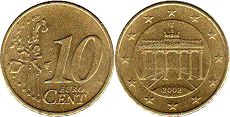 pièce Allemagne 10 euro cent 2002