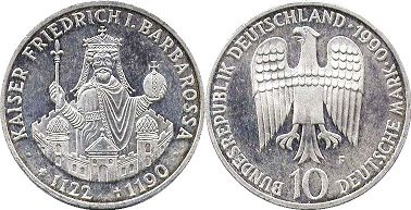 Münze Deutschland 10 mark 1990 Kaiser Friedrich Barbarossa