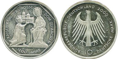 Münze Deutschland 10 mark 2000 Aachener Dom