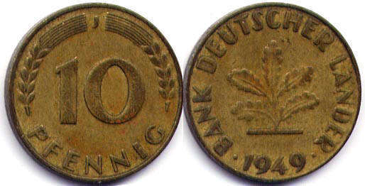 Coin Deutschland 10 Pfennig 1949