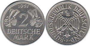 Münze Deutschland 2 mark 1951
