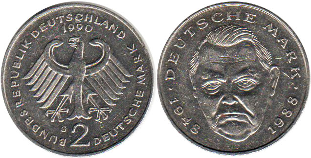 Coin Deutschland 2 mark 1990 Ludwig Erhard