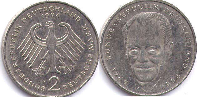 Coin Deutschland 2 mark 1994 Willy Brandt