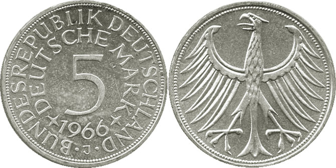 coin Germany 5 mark 1966