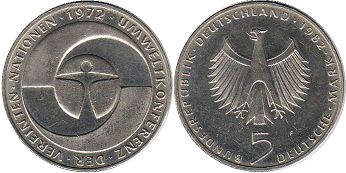 Münze Deutschland BDR 5 mark 1982 Umweltkonferenz der Vereinigten Staaten