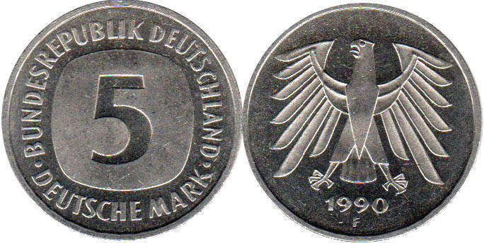 Coin Deutschland 5 mark 1990