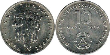 Münze Ostdeutschland 10 mark 1986 Ernst Thalmann