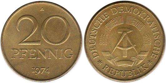 Coin Deutschland DDR 20 Pfennig 1974