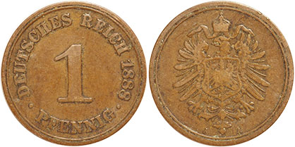 coin German Empire 1 pfennig 1888