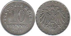 moneta Cesarstwo Niemieckie 10 pfennig 1916