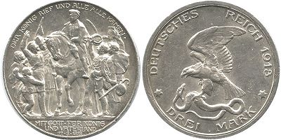 moneta Cesarstwo Niemieckie 3 mark 1913