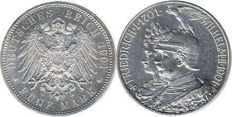 coin German Empire 5 mark 1901