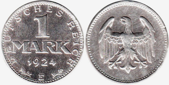 Coin Weimarer Republik1 mark 1924