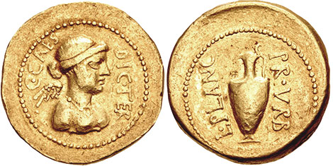moneta Roman Giulio Cesare aureus 45 BC