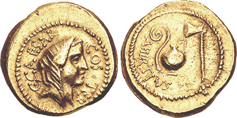 moneta Roman Giulio Cesare aureus 46 BC