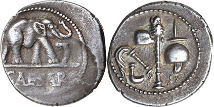 coin Roman Julius Caesar denarius 49 BC