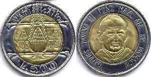 moneta Vatican 500 lire 1993
