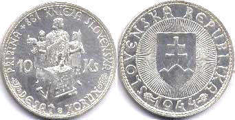 mince Slovensko 10 korun 1944