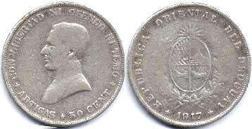 coin Uruguay 50 centesimos 1917