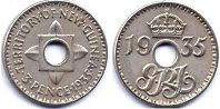 coin New Guinea 3 pence 1935