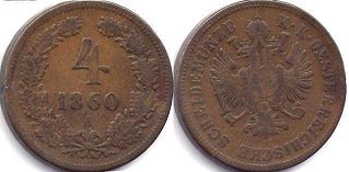 coin Austrian Empire 4 kreuzer 1860