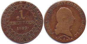 coin Austrian Empire 1 kreuzer 1812