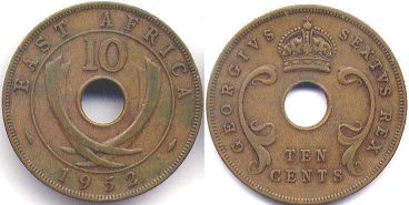 coin BRITISH EAST AFRICA 10 cents 1952