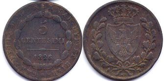 moneta Sardinia 5 centesimi 1826