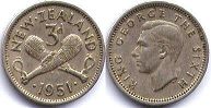 coin New Zealand 3 pence 1951