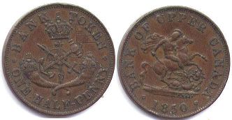 coin Upper Canada 1/2 penny 1850