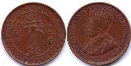 coin Ceylon 1 cent 1914