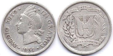 coin Dominican Republic 1/2 peso 1951