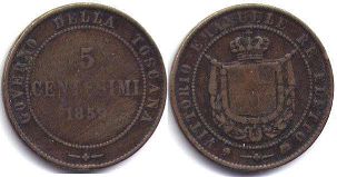 moneta Tuscany 5 centesimi 1859