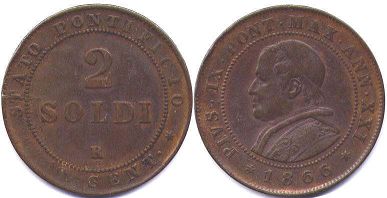 moneta Papal State 2 soldi 1866