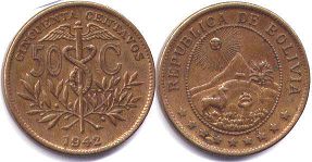 coin Bolivia 50 centavos 1942