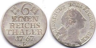 Münze Preußen 1/6 Thaler 1767