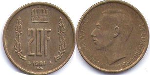 coin Luxembourg 20 francs 1981