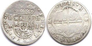 coin Spain silver 2 reales 1718