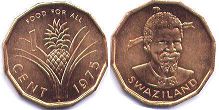 coin Swaziland 1 cent 1975