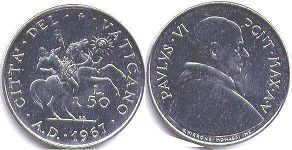moneta Vatican 50 lire 1967