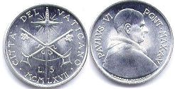 moneta Vatican 5 lire 1967