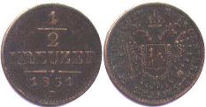 coin Austrian Empire 1/2 kreuzer 1851